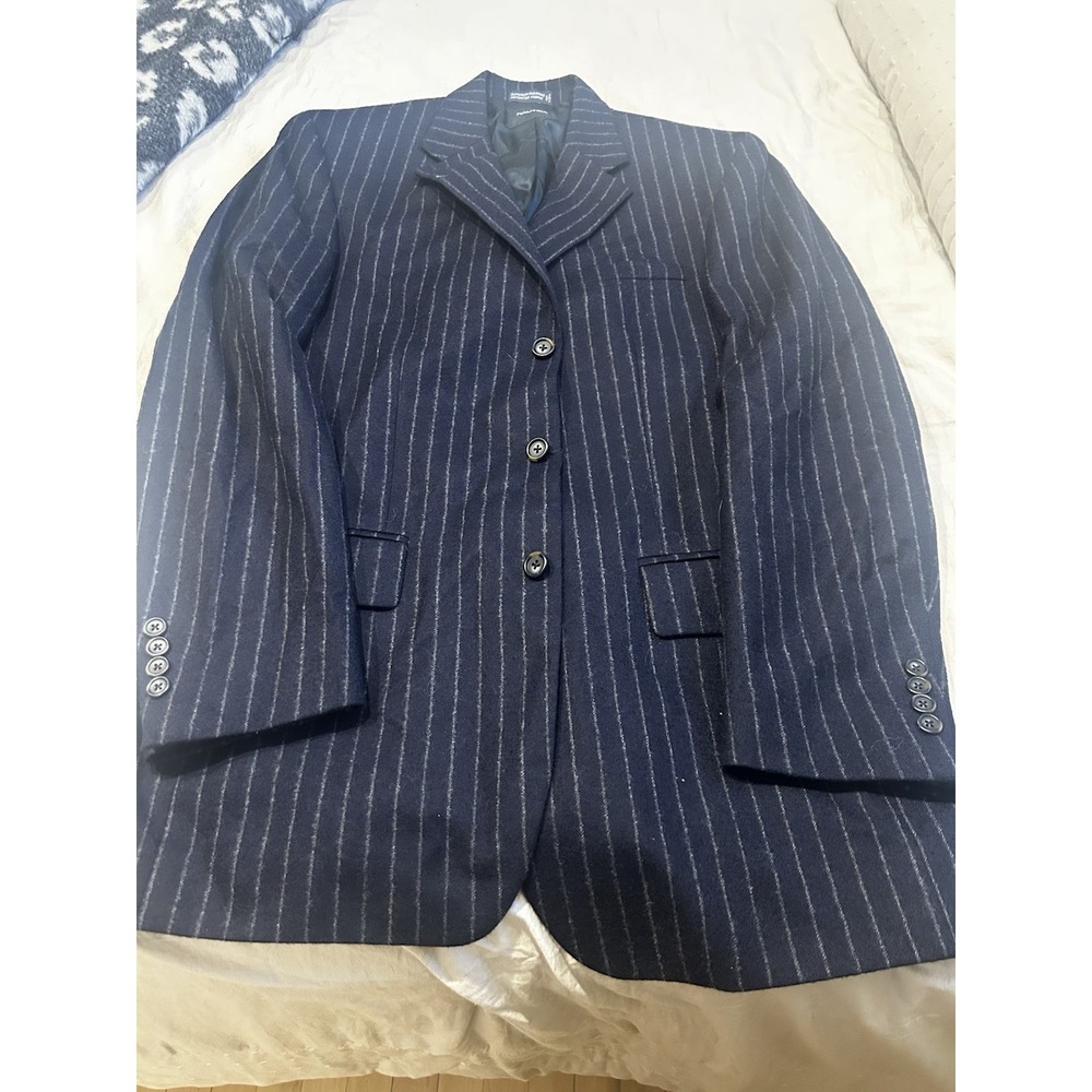 NAUTICA Men's Sz 40L Navy Pin Stripe 100% Wool Sport Coat Jacket Double Vented - Picture 9 of 11